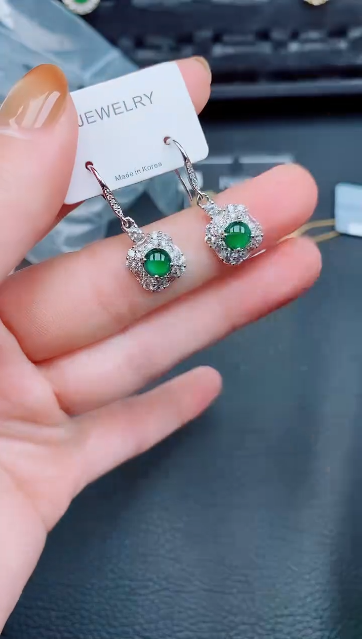 【闪购商品】翡翠耳饰银S925镶嵌天然a货翡翠473