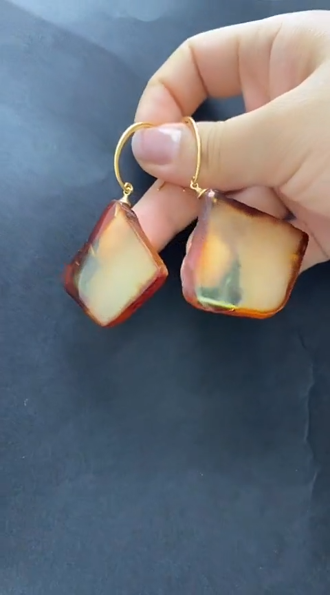 银S925镶嵌琥珀裸石琥珀耳坠