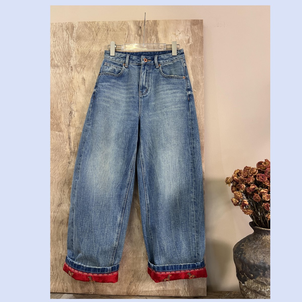 2店【踏瑞】未时梦 新中式国风百搭长裤阔腿直筒裤休闲挽脚牛仔裤女