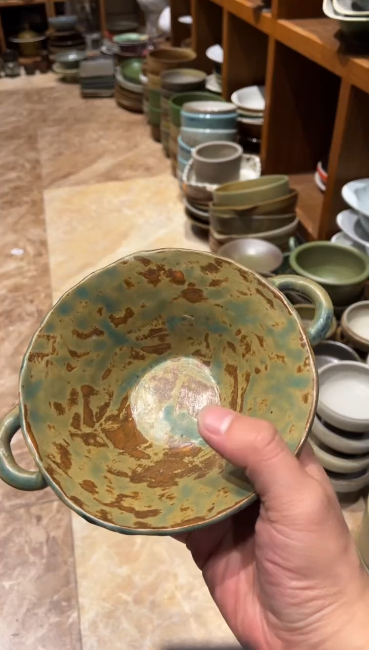 【闪购商品】瓷片380 绿色的双耳碗1个