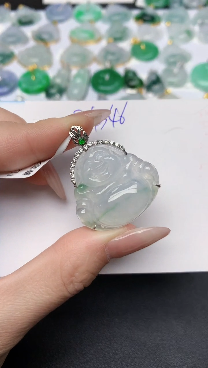 颈饰18K金镶嵌翡翠天然缅甸A货翡翠百元以上9元证书费自理