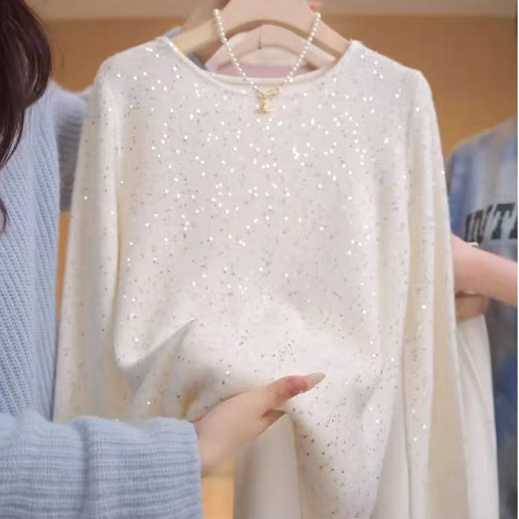 《羊毛》云朵高级感~银珠片纱羊毛衫