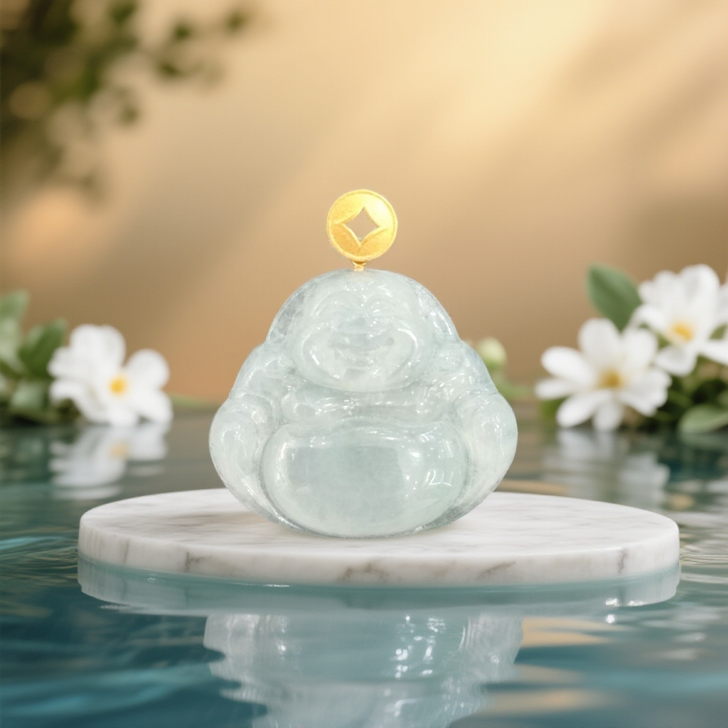 068【2510300148】18K金钱币扣头天然翡翠佛公吊坠多样性发一