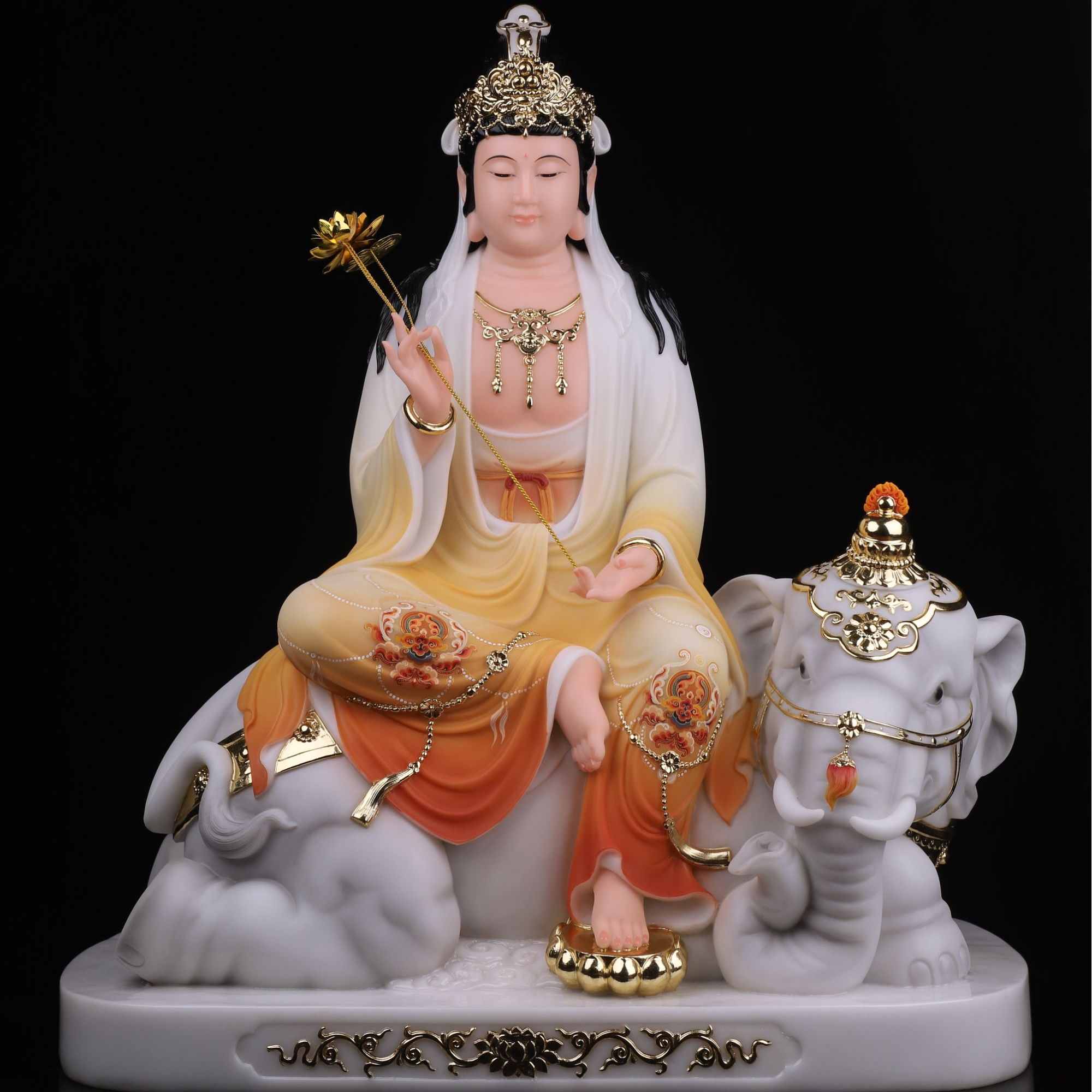 文殊菩萨普贤普萨佛像居家合成汉白玉工艺品摆件家用房间装饰用品