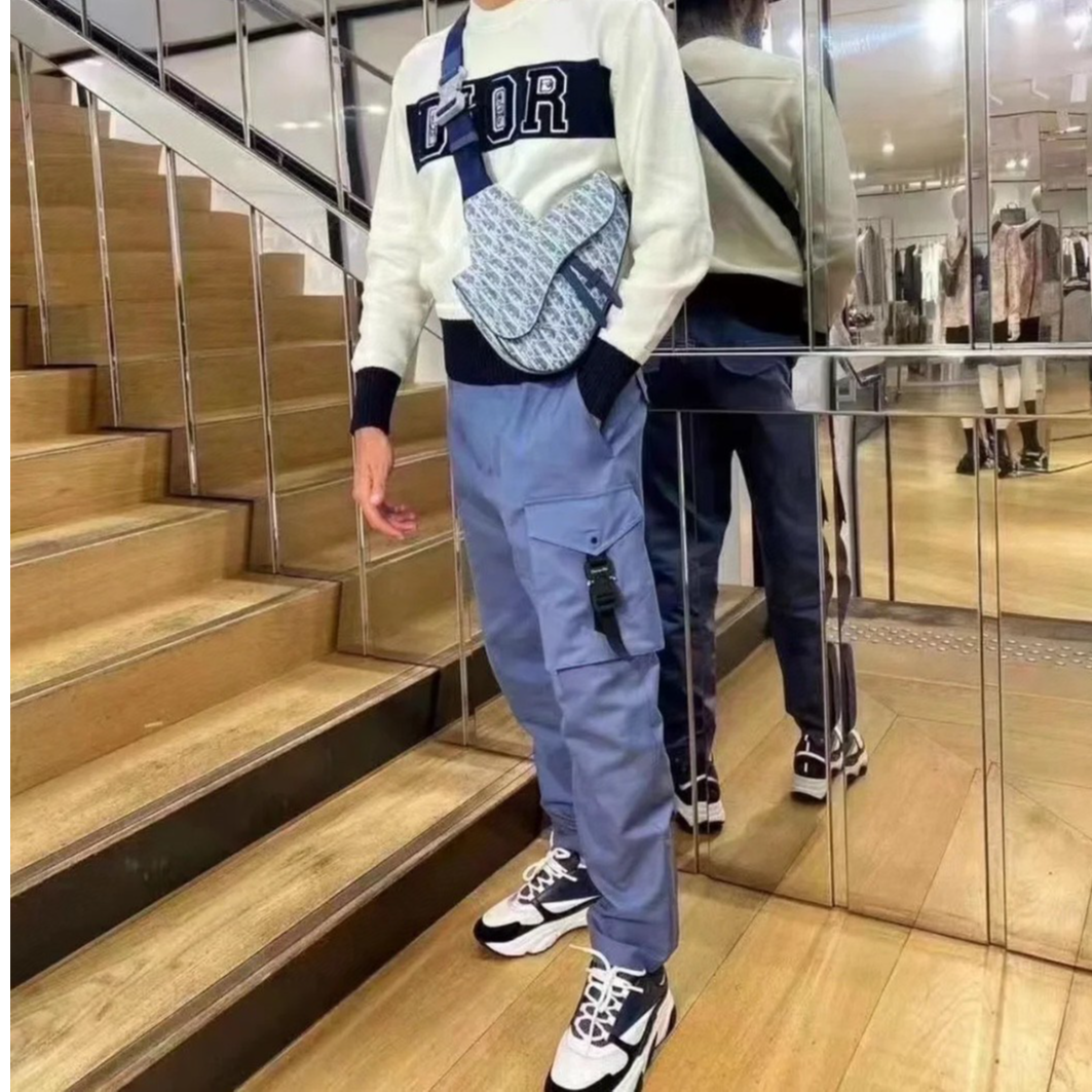 未使用 DIOR/迪奥 男士蓝色锁扣工装裤 115297