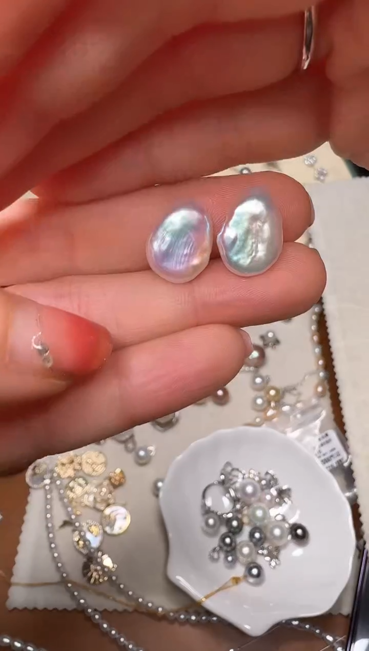 【闪购商品】淡水珍珠耳饰银S925镶嵌5号极光巴洛克耳钉