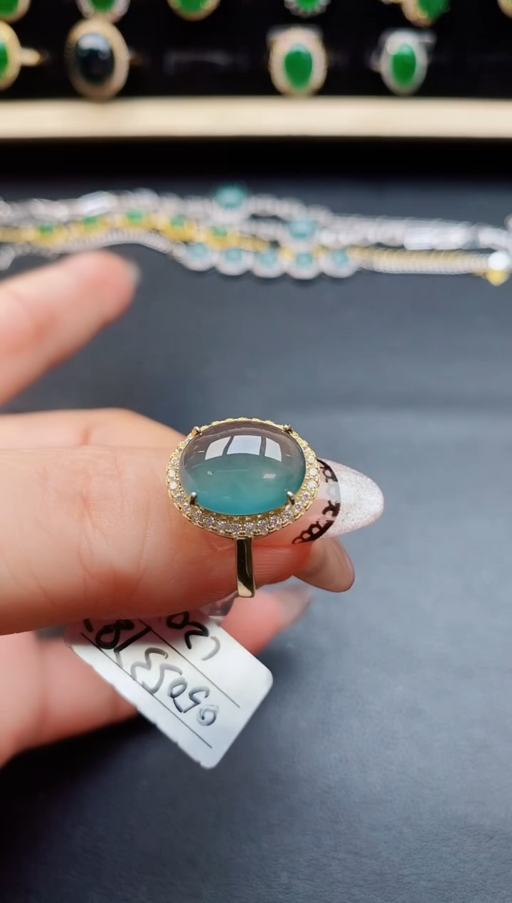 翡翠戒指银S925镶嵌50805