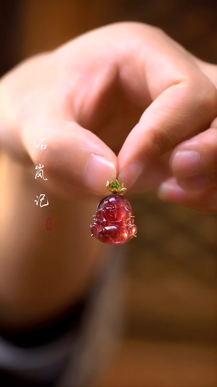 吊坠(不含链)18K金镶嵌碧玺佛公