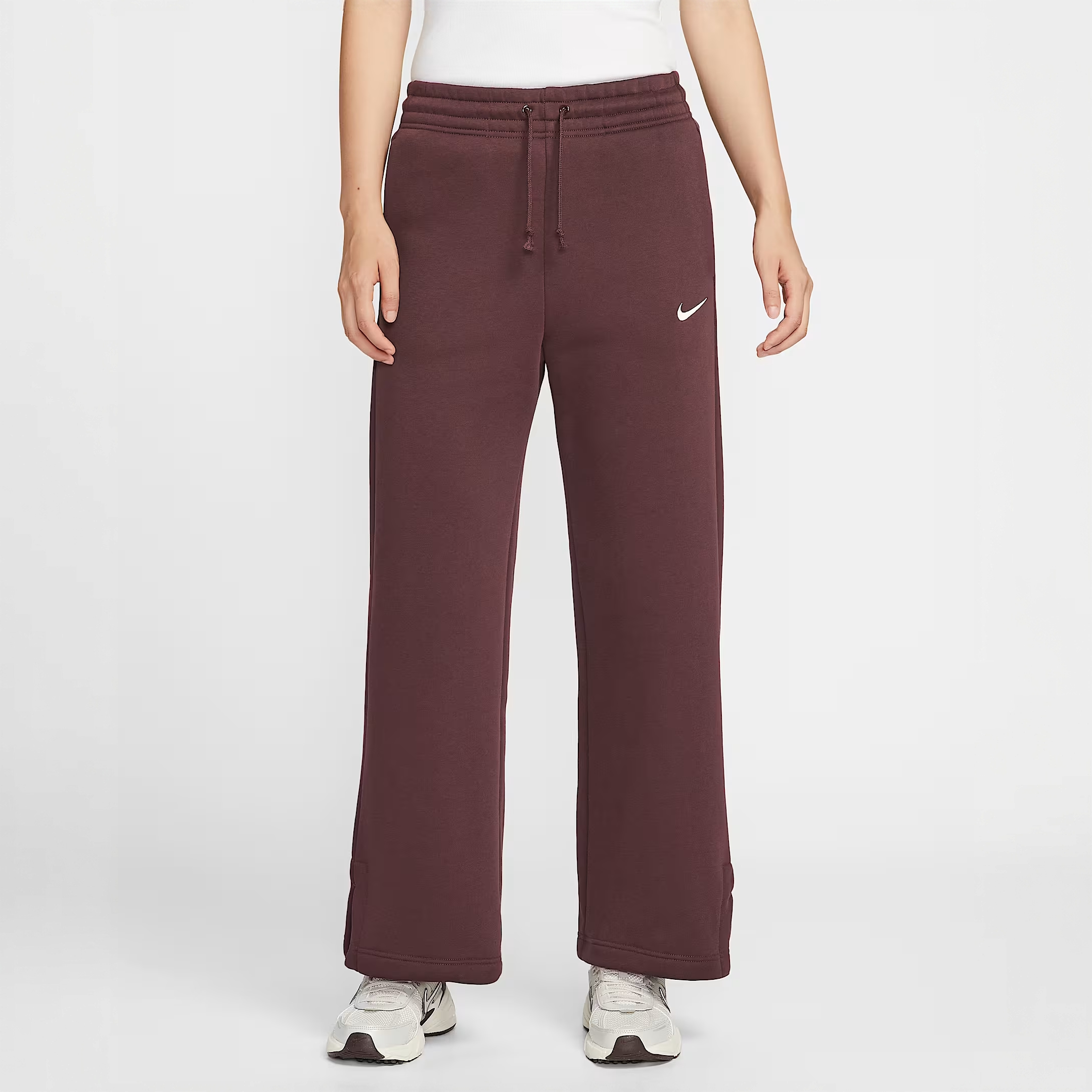 耐克/NIKE女子酒红色加绒高腰宽松舒适运动阔腿长裤 IH1012652