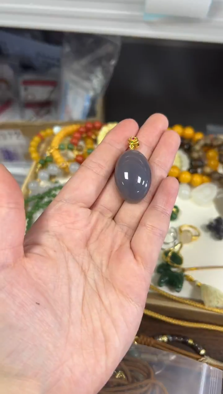 未镶嵌颈饰玛瑙/玉髓大鸽子蛋冰烟紫玛瑙镶嵌吊坠[28]