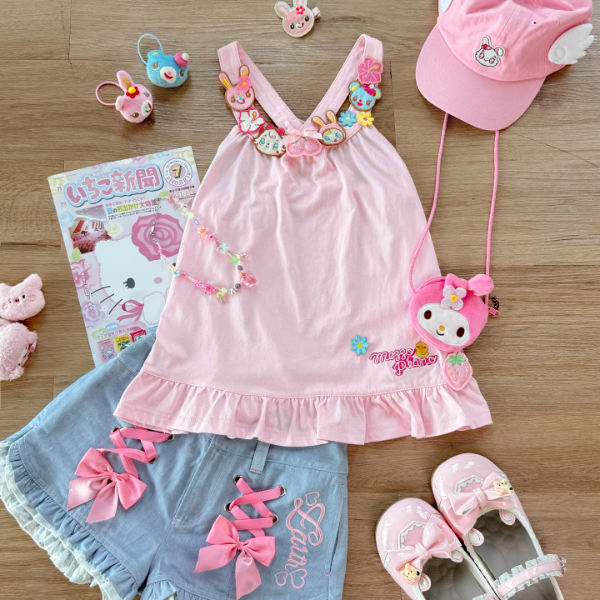 【小兔星球】水果吊带中古童趣软妹日系女儿服粉色重工刺绣夏lolita