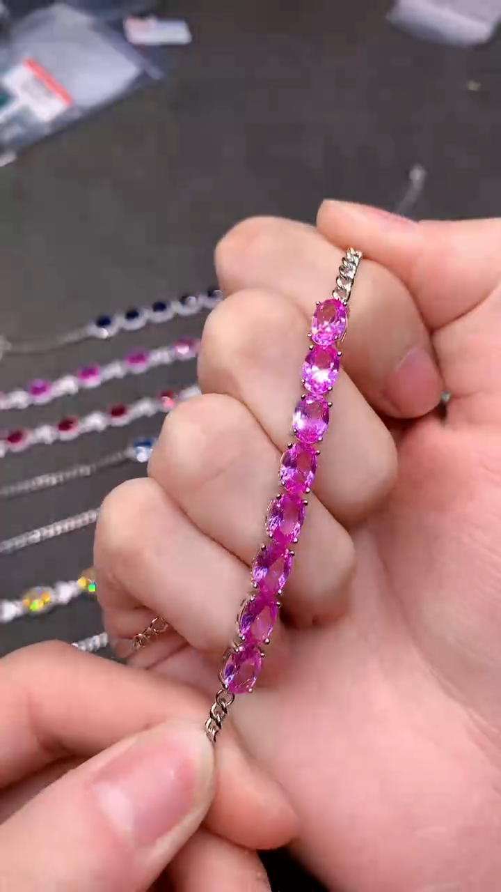 【闪购商品】彩色蓝宝石手链银S925镶嵌.......