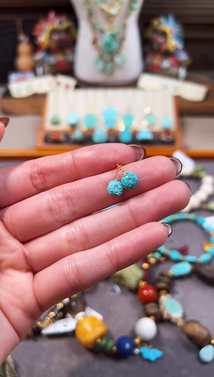 18K金镶嵌绿松石提溜双花