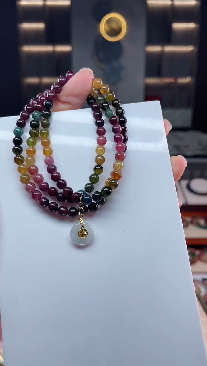 未镶嵌老矿碧玺三圈手串5mm+碧玺（多样性发一条）Q