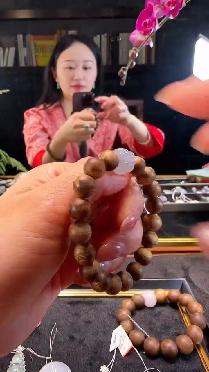 【闪购商品】翡翠手串未镶嵌天然缅甸翡翠粉紫单珠实木手串