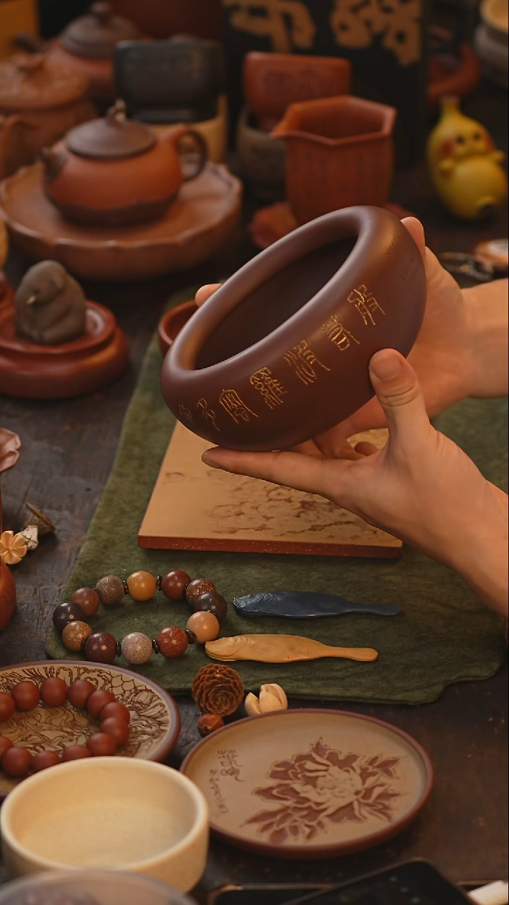 紫砂茶盘紫泥底槽青心经茶洗建水