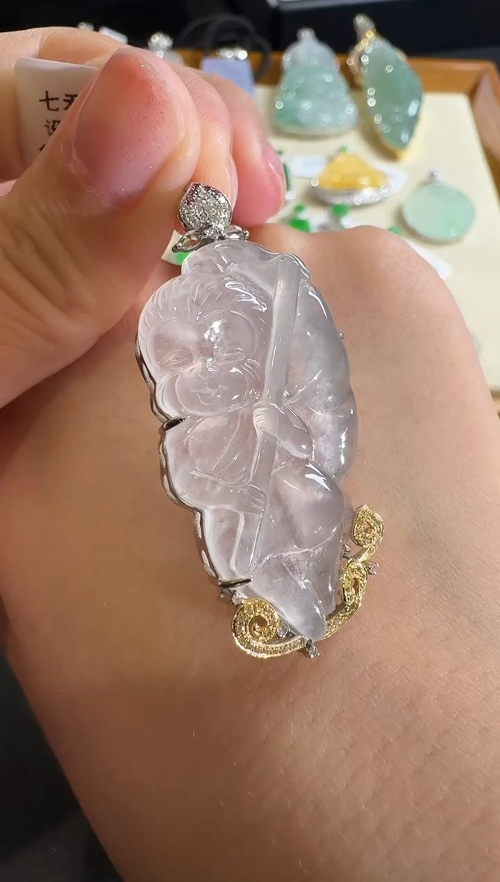 【闪购商品】翡翠吊坠(不含链)18K金镶嵌【源头工厂】宝石钻石镶嵌