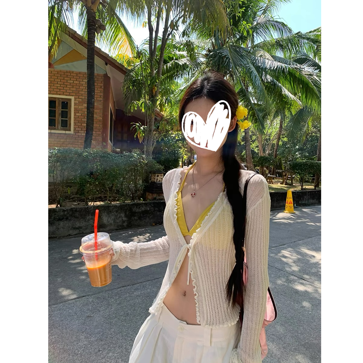 韩系气质设计感木耳边系带针织开衫女春夏季新款气质百搭白色罩衫