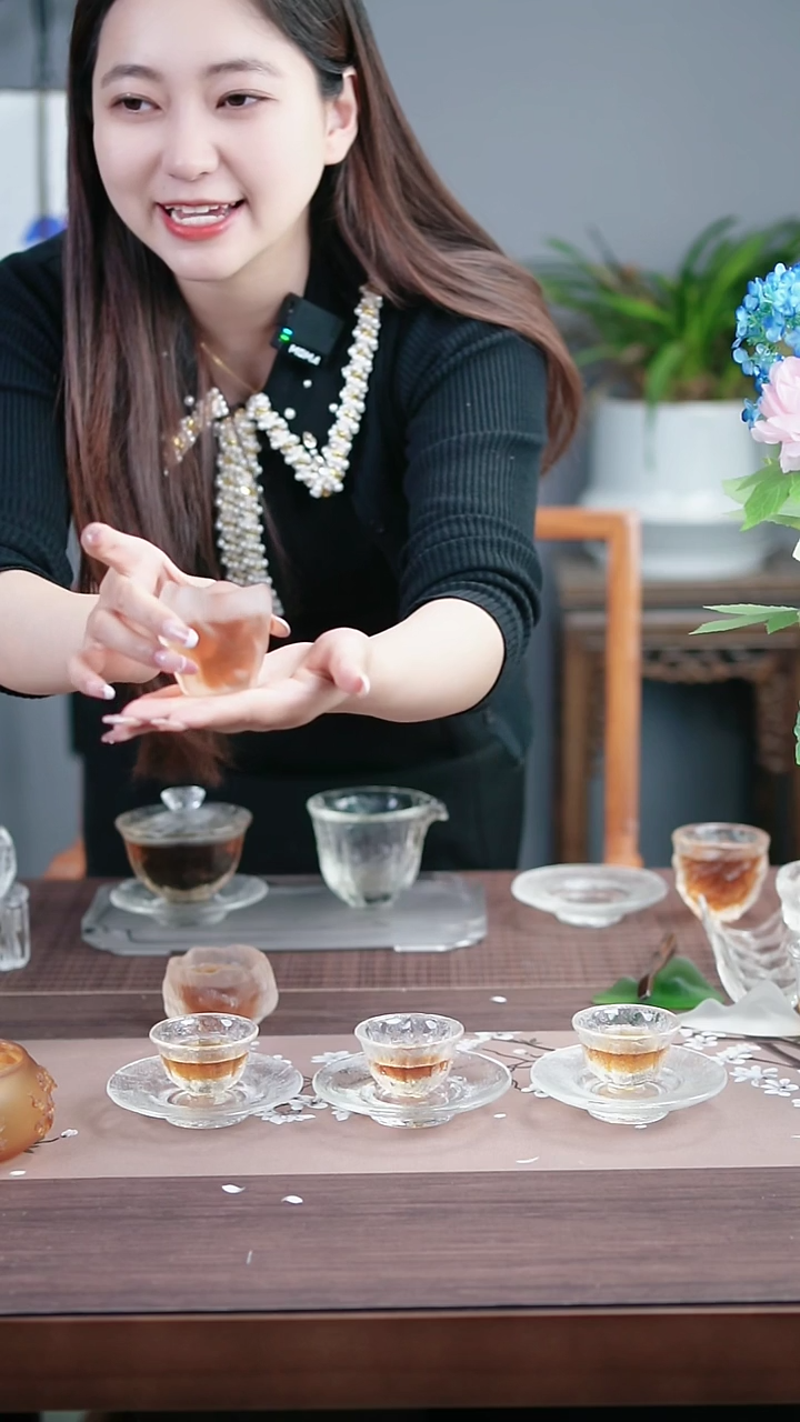 茶盏古法琉璃花朵造型瘦高磨砂茶杯
