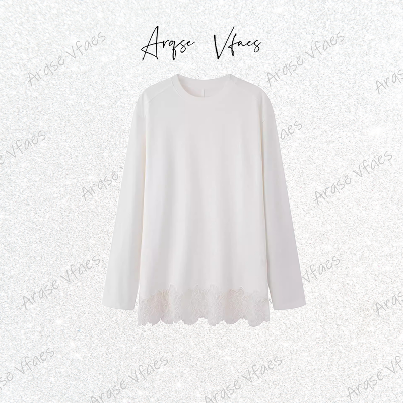 [ARQSEVFAES正品]—2025冬新款白色蕾丝边长袖打底T恤上衣AR614002