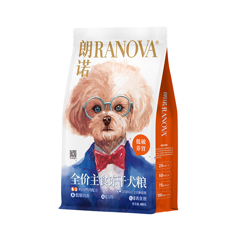 朗诺全价主食冻干犬粮鸡肉鸭肉牛肉配方狗主食肉饼400g