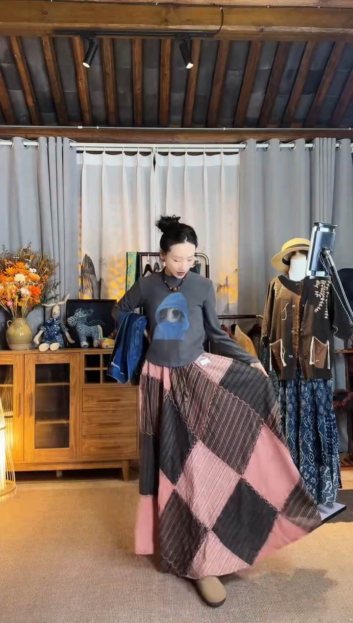 【闪购商品】设计师款方格拼接裙子