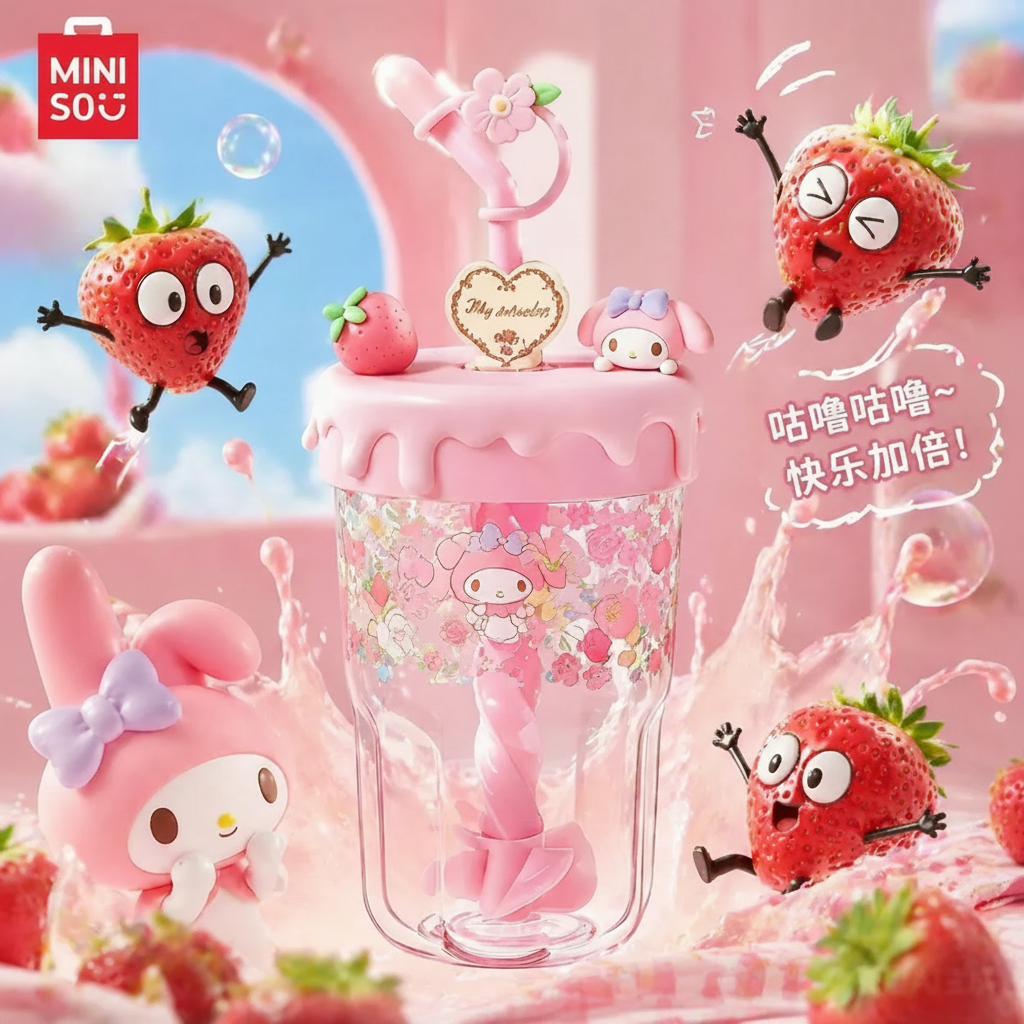 MINISO名创优品三丽鸥搅拌杯正品正版吸管杯560mL凯蒂猫周边水杯