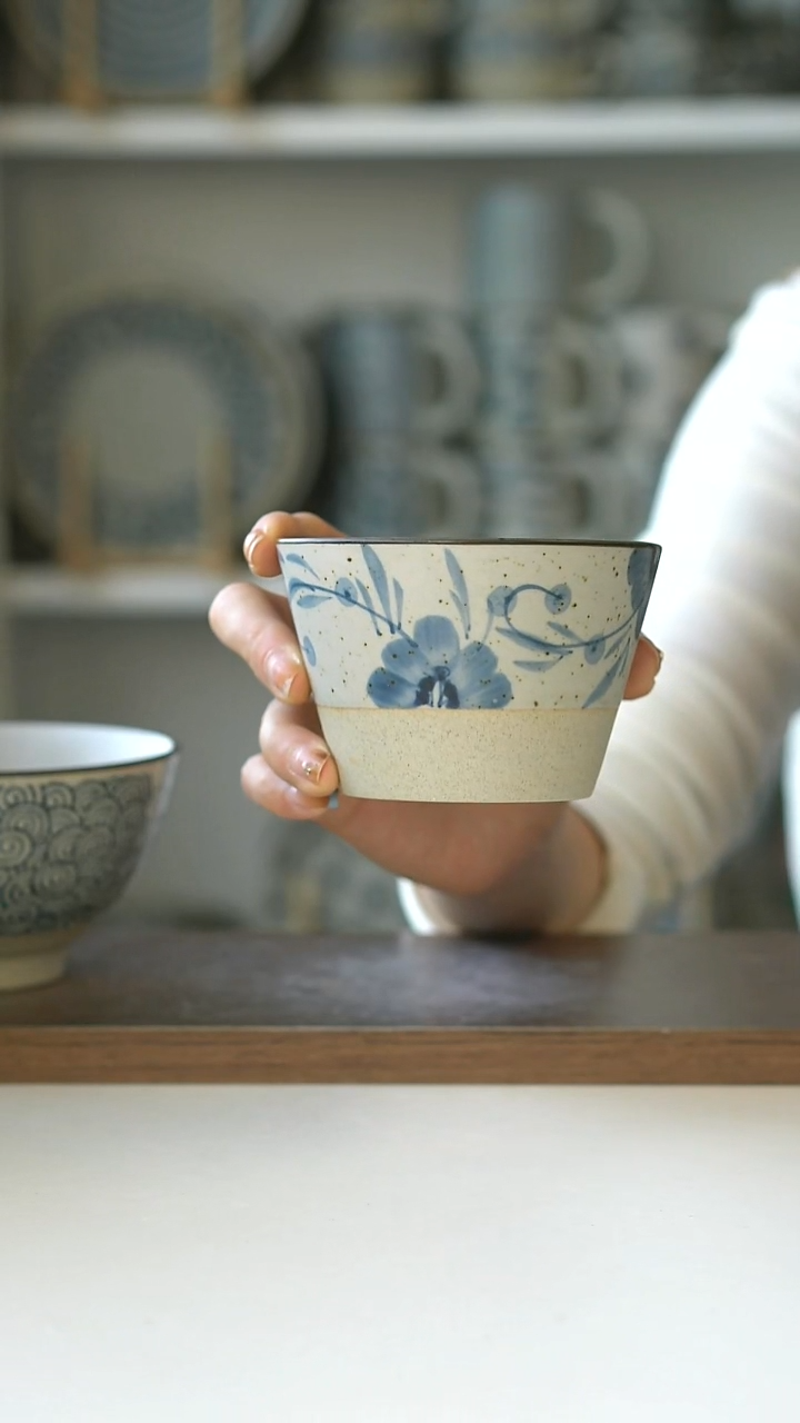 陶粗陶手绘七里香猪口杯220ml@4-2@