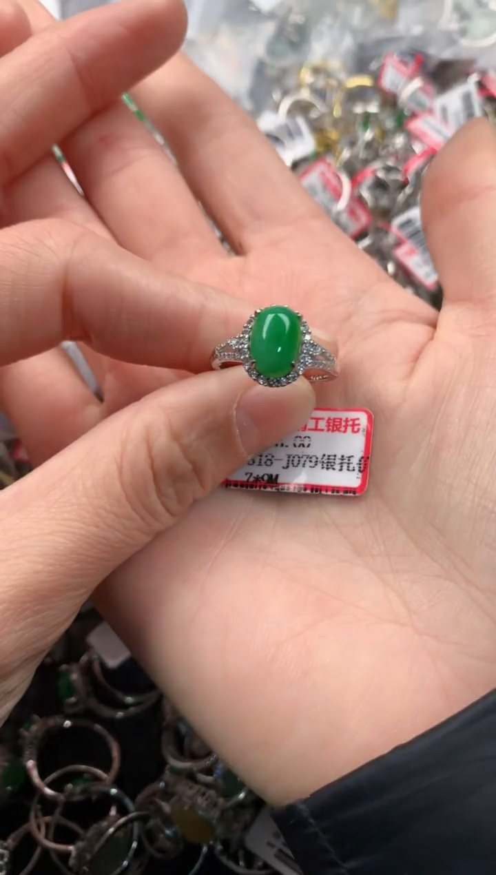 银S925镶嵌戒指翡翠444          3