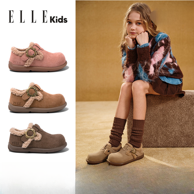 ELLEkids童鞋 加绒勃肯鞋女童2025秋冬新款儿童复古棉鞋二棉鞋子