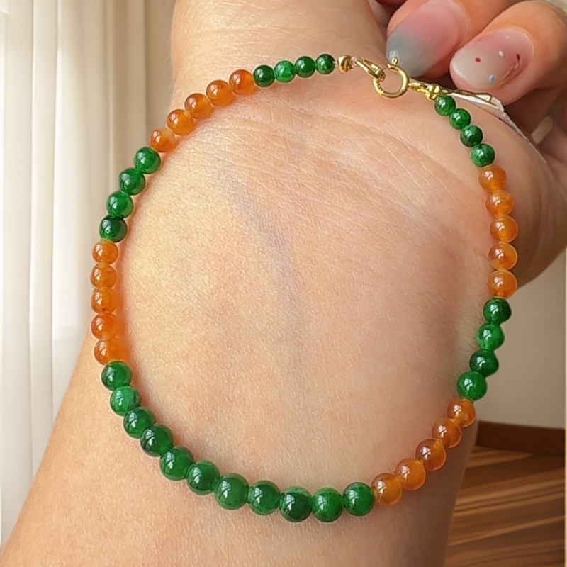 A货缅甸翡翠冰种双彩黄绿小米珠时尚百搭