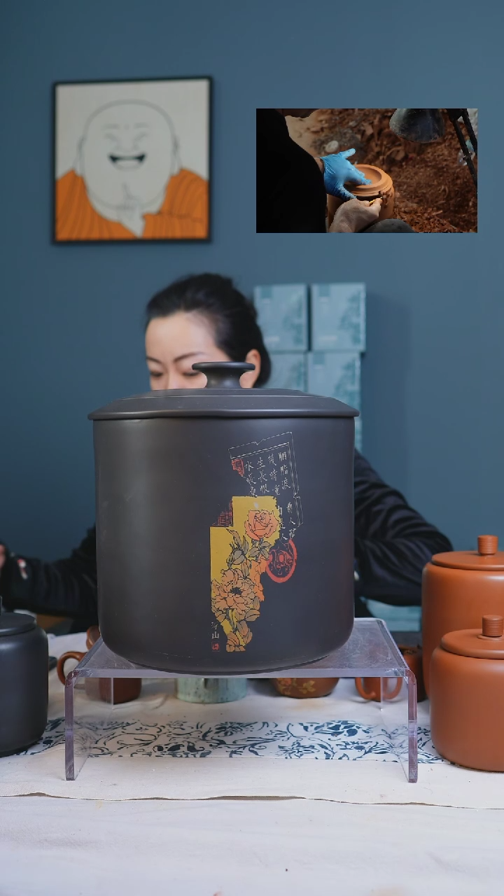 【闪购商品】建水紫陶全手工茶叶罐7-9饼阴刻阳填存茶罐