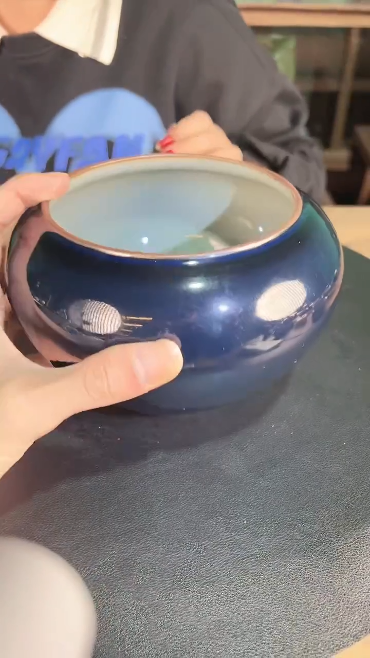 【闪购商品】杯一品德窑单色釉霁蓝大水洗微瑕/介意勿拍