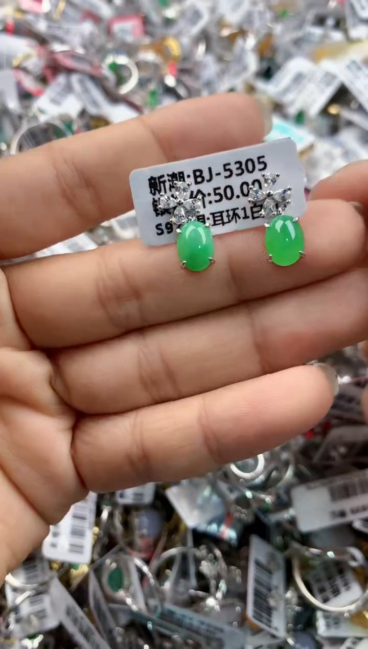银S925镶嵌戒指翡翠999---1
