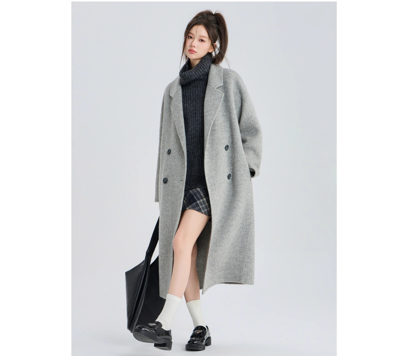 【波拉米拉专属】航邦祺韩系双面经典四粒扣中长款大衣BQY2505025