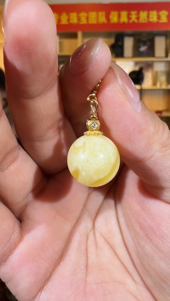 蜜蜡吊坠(不含链)银S925镶嵌15mm蜜蜡万能扣吊坠多样性发一