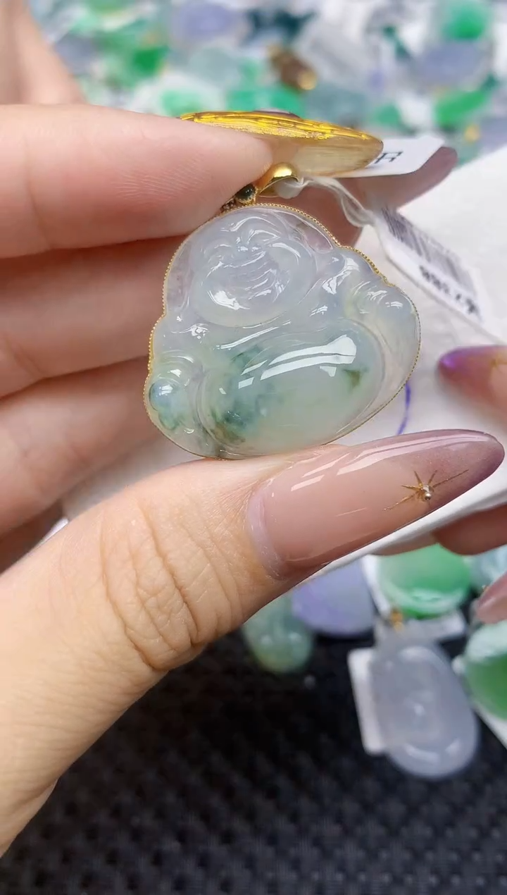 翡翠18K金镶嵌颈饰156   天然翡翠A货  百元以上9米证书费自理