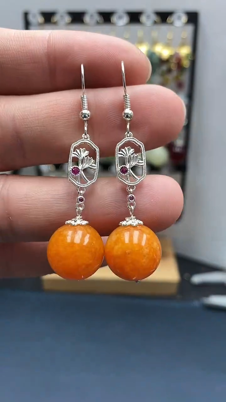 【闪购商品】翡翠耳饰银S925镶嵌尺寸14mmQ10