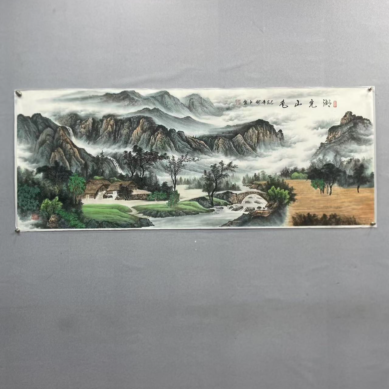 《湖光山色》六尺何江熊手绘山水国画1.9