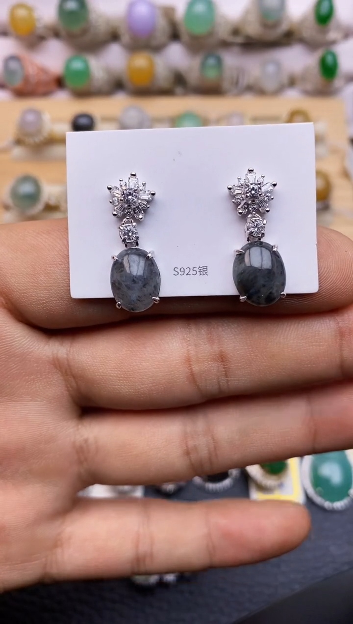【闪购商品】翡翠耳饰银S925镶嵌/0012