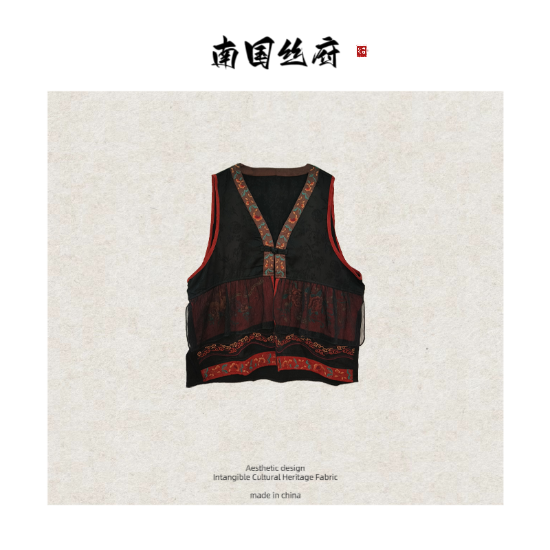 【民族特色设计师款】刺绣拼接网纱休闲百搭有腔调小马甲