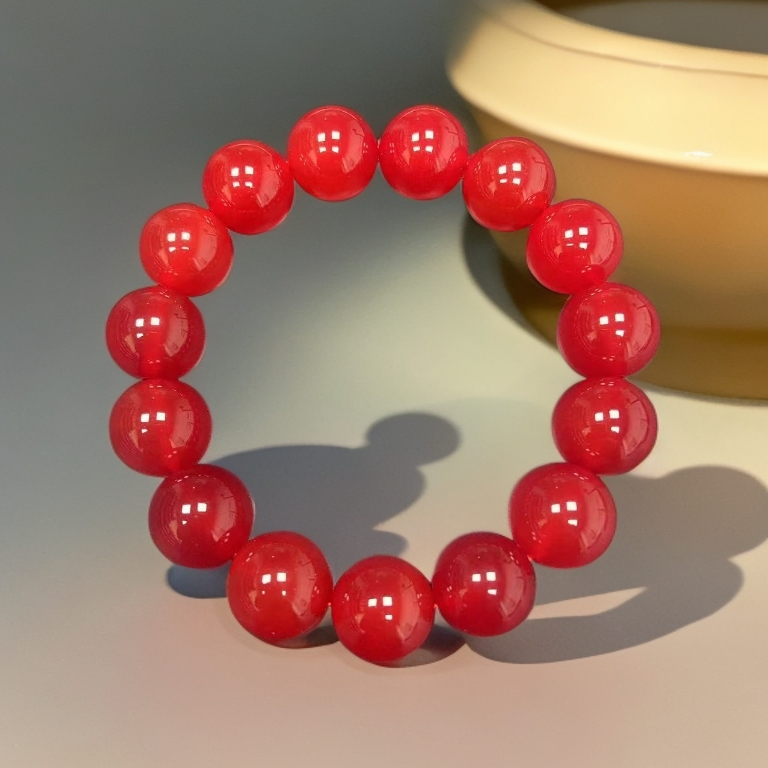 天然红景天玛瑙玉手串14MM15颗本命年百搭简约精美饰品送礼佳品