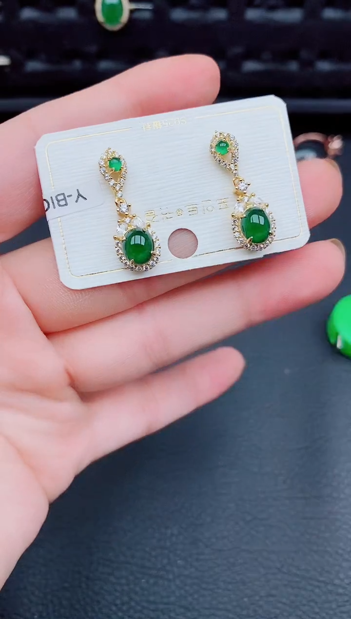 【闪购商品】翡翠耳饰银S925镶嵌天然a货翡翠349