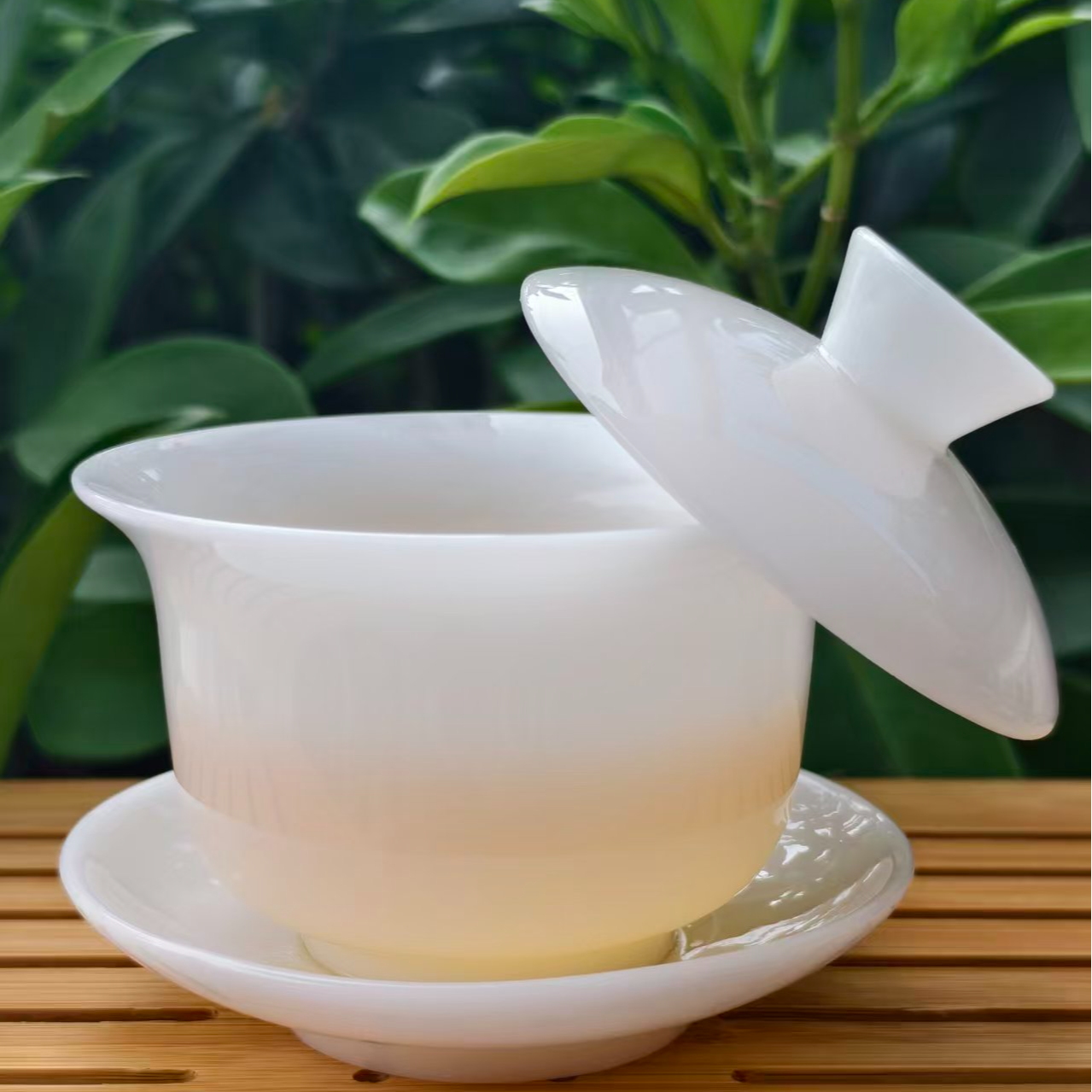 璞玉三才盖碗160ml带图案德化高档白瓷