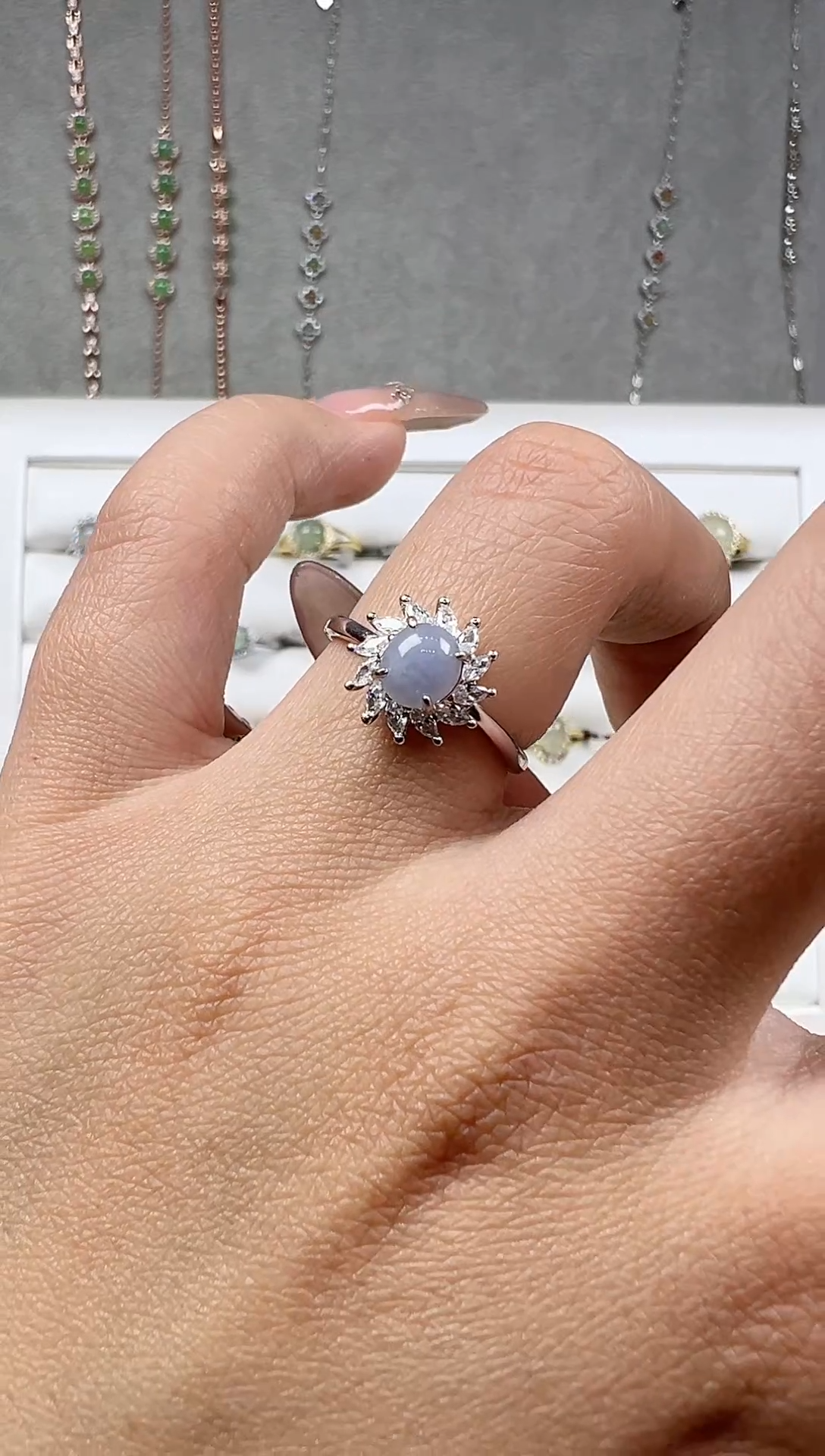 【闪购商品】翡翠戒指银S925镶嵌缅料a货翡翠戒指s925镶嵌