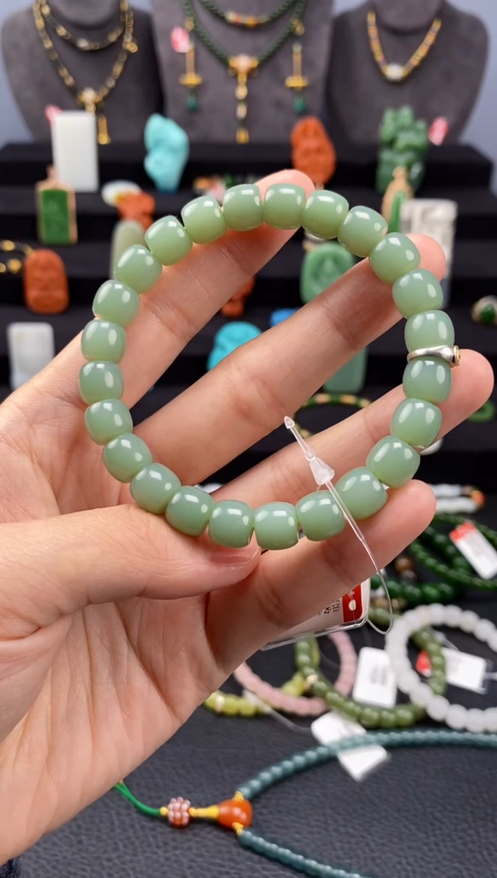 【闪购商品】和田玉-未镶嵌9mm粉青极限弧手串