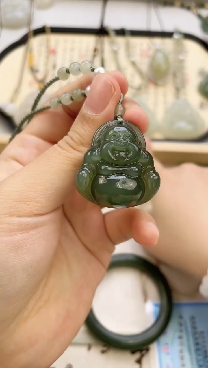 【闪购商品】和田玉项链未镶嵌30mm深湖水绿佛公