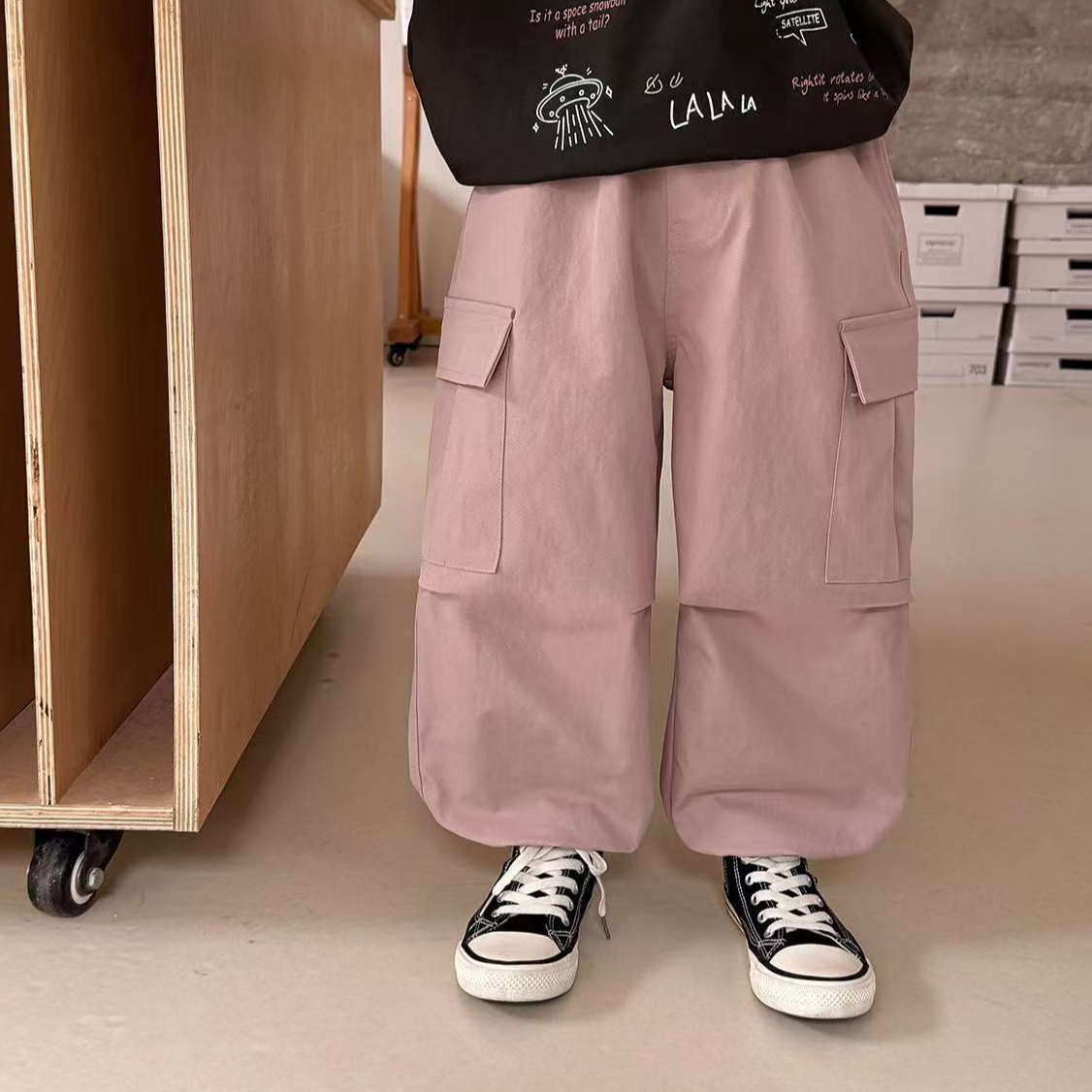 【橘子酱】2025男童春季新款韩版百搭休闲裤儿童纯色宽松工装裤ins