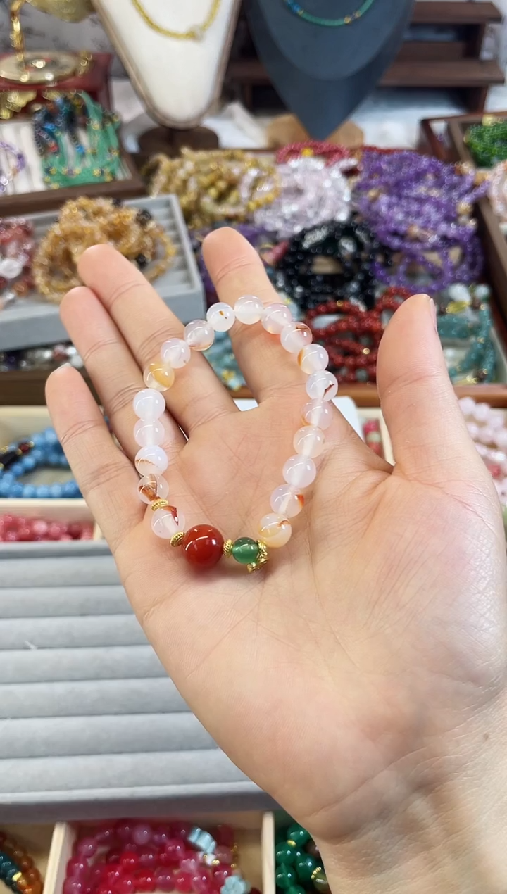 【闪购商品】玛瑙/玉髓手链未镶嵌飘花玛瑙天然玉石