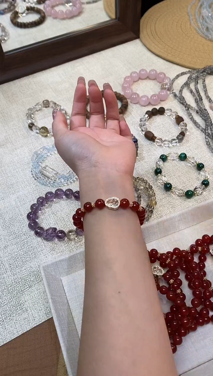 合金手链水晶《双喜》红玛瑙玉髓设计款手串8-9mm多样性发一